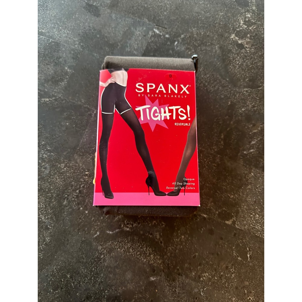 Spanx Reversible Opaque Tights Black/Brown Hose Size D Built-in Shaper Control